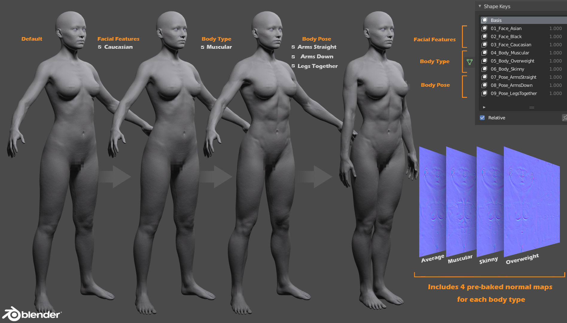 Female Custom Basemesh Lowpoly For Blender Low-poly 3D model_3