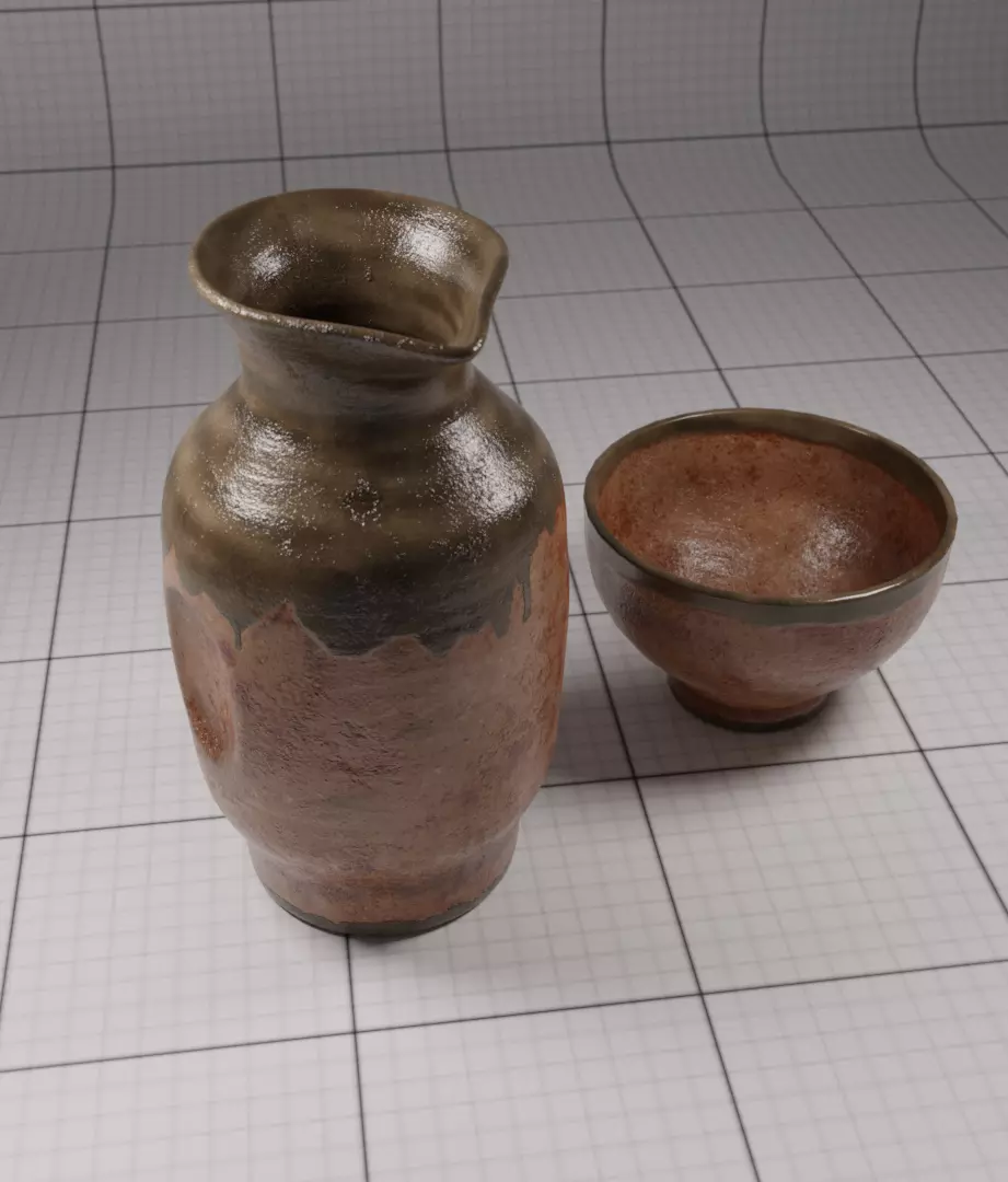 Sake Set japanese jug and bowl 3D model_0