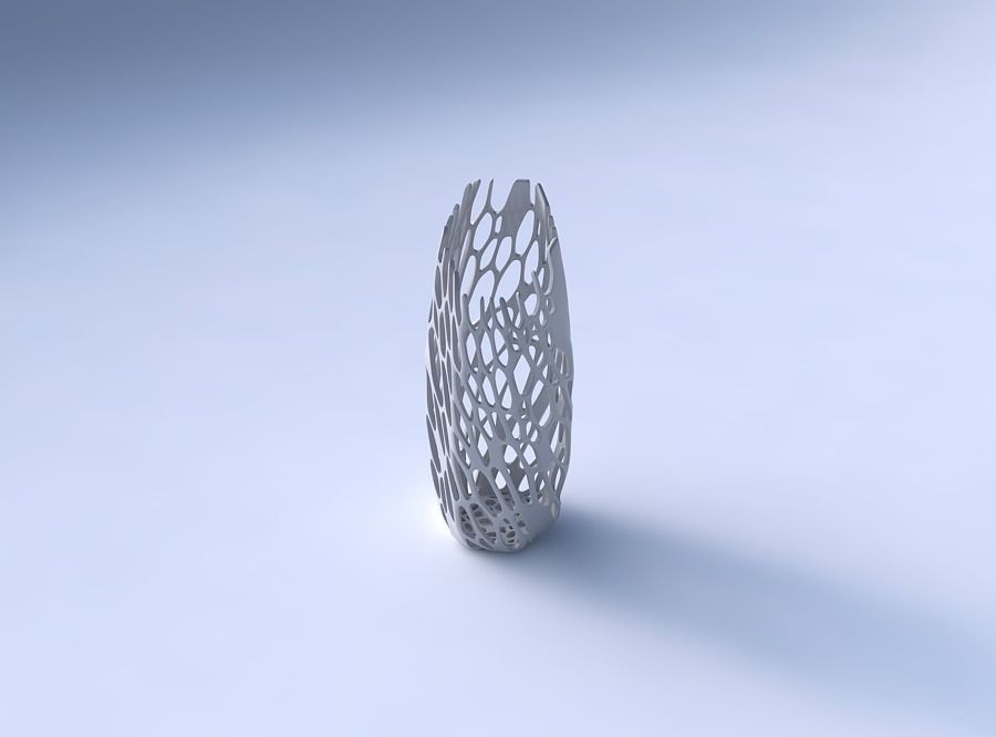 Vase bent hexagon with cracked and twisted organic lattice 3D print model_3