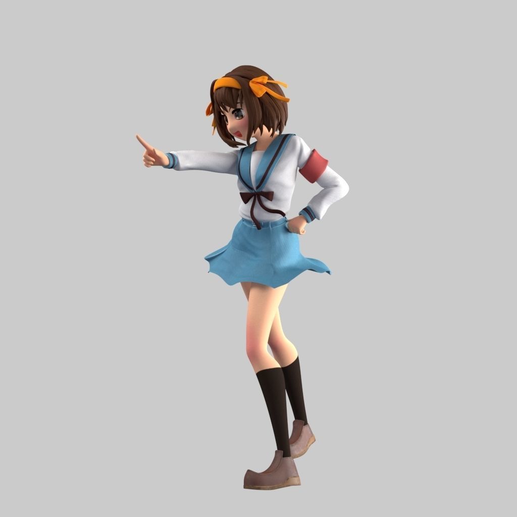 Haruhi anime girl in school uniform 3D model_11