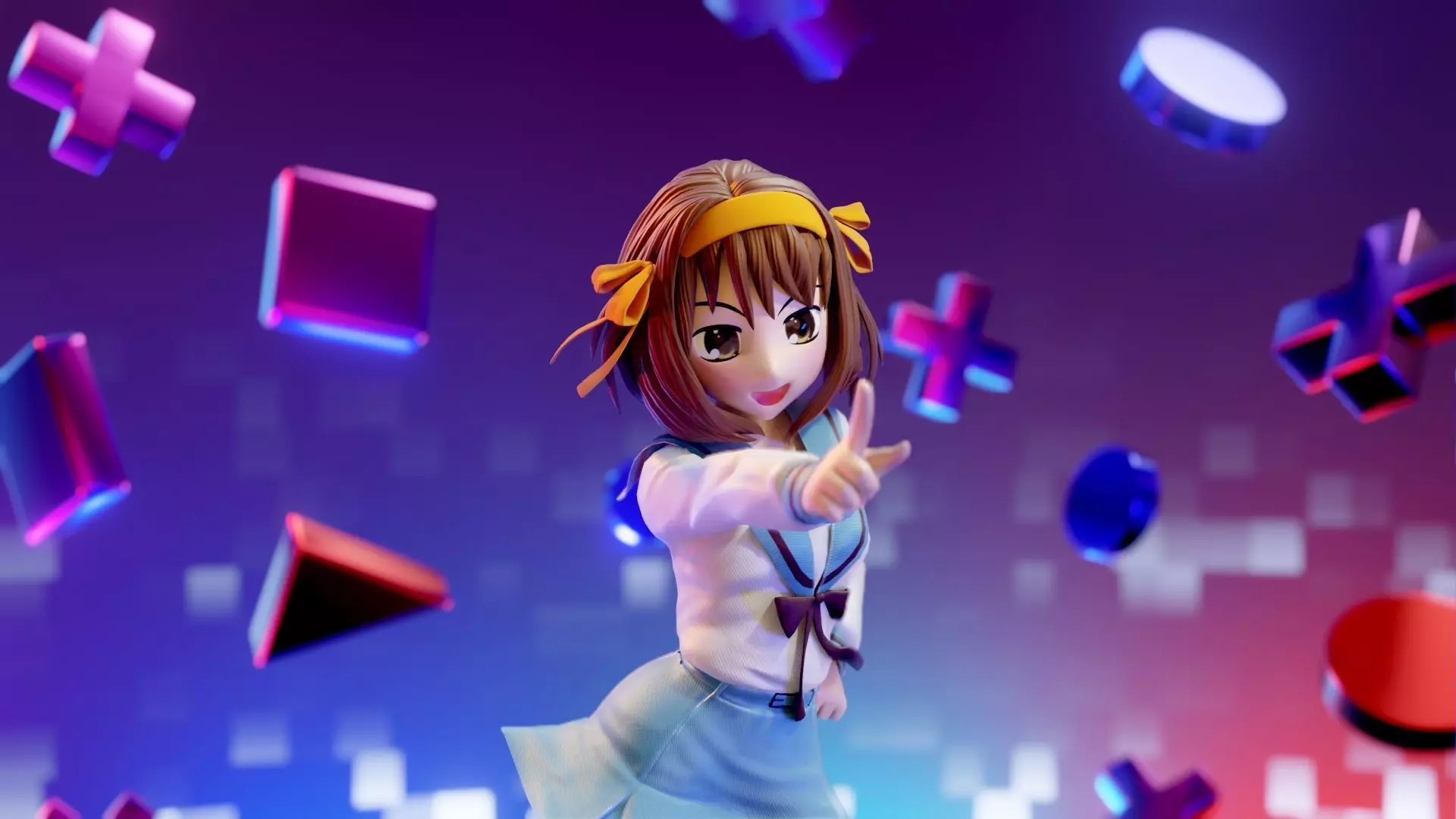 Haruhi anime girl in school uniform 3D model_0