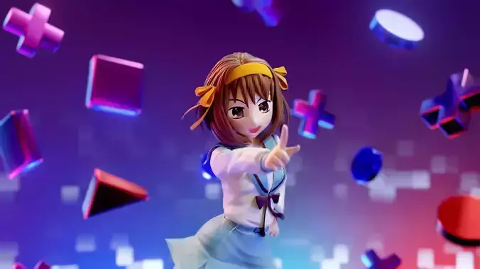 Haruhi anime girl in school uniform 3D model