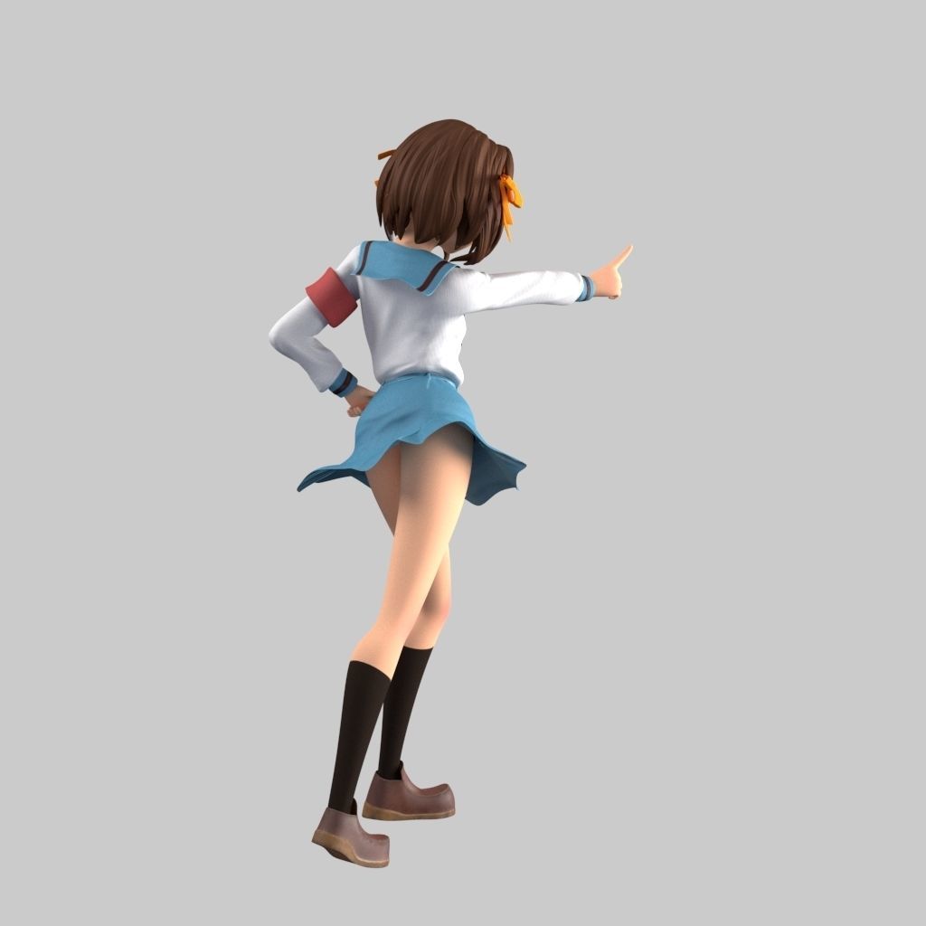 Haruhi anime girl in school uniform 3D model_8