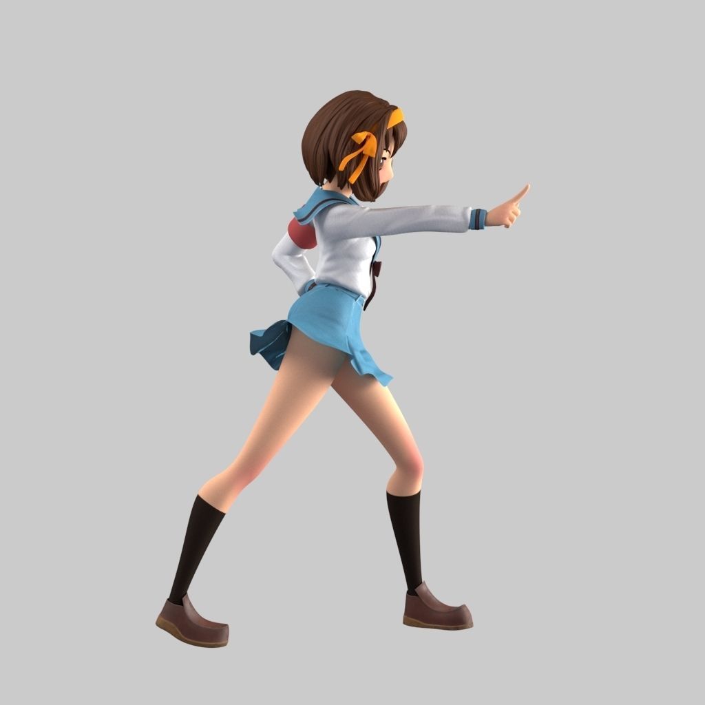Haruhi anime girl in school uniform 3D model_7