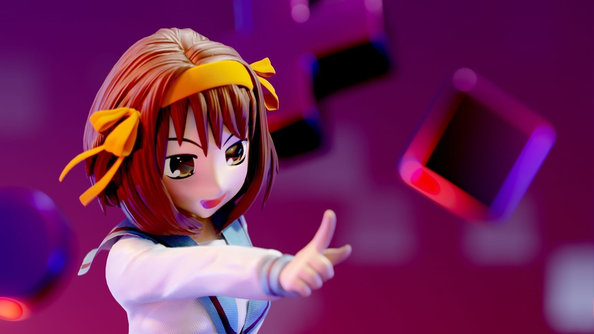 Haruhi anime girl in school uniform 3D model_4