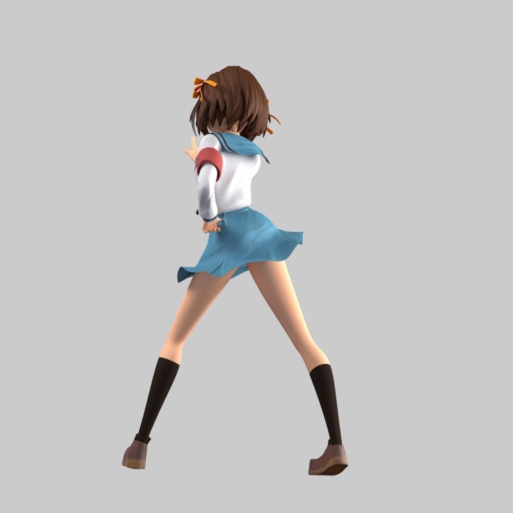 Haruhi anime girl in school uniform 3D model_9