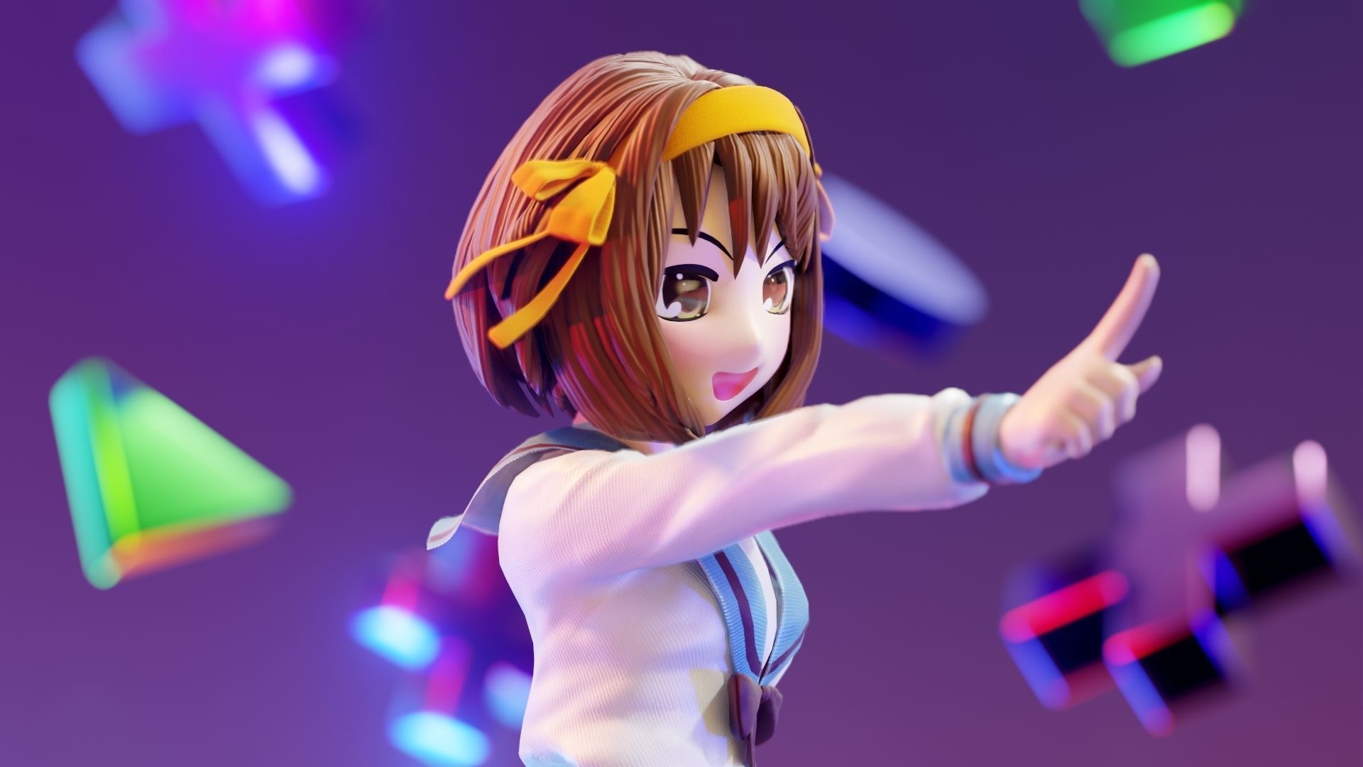 Haruhi anime girl in school uniform 3D model_2