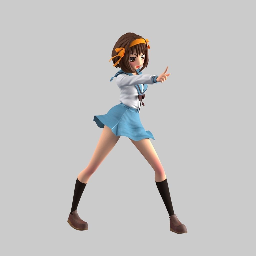 Haruhi anime girl in school uniform 3D model_6