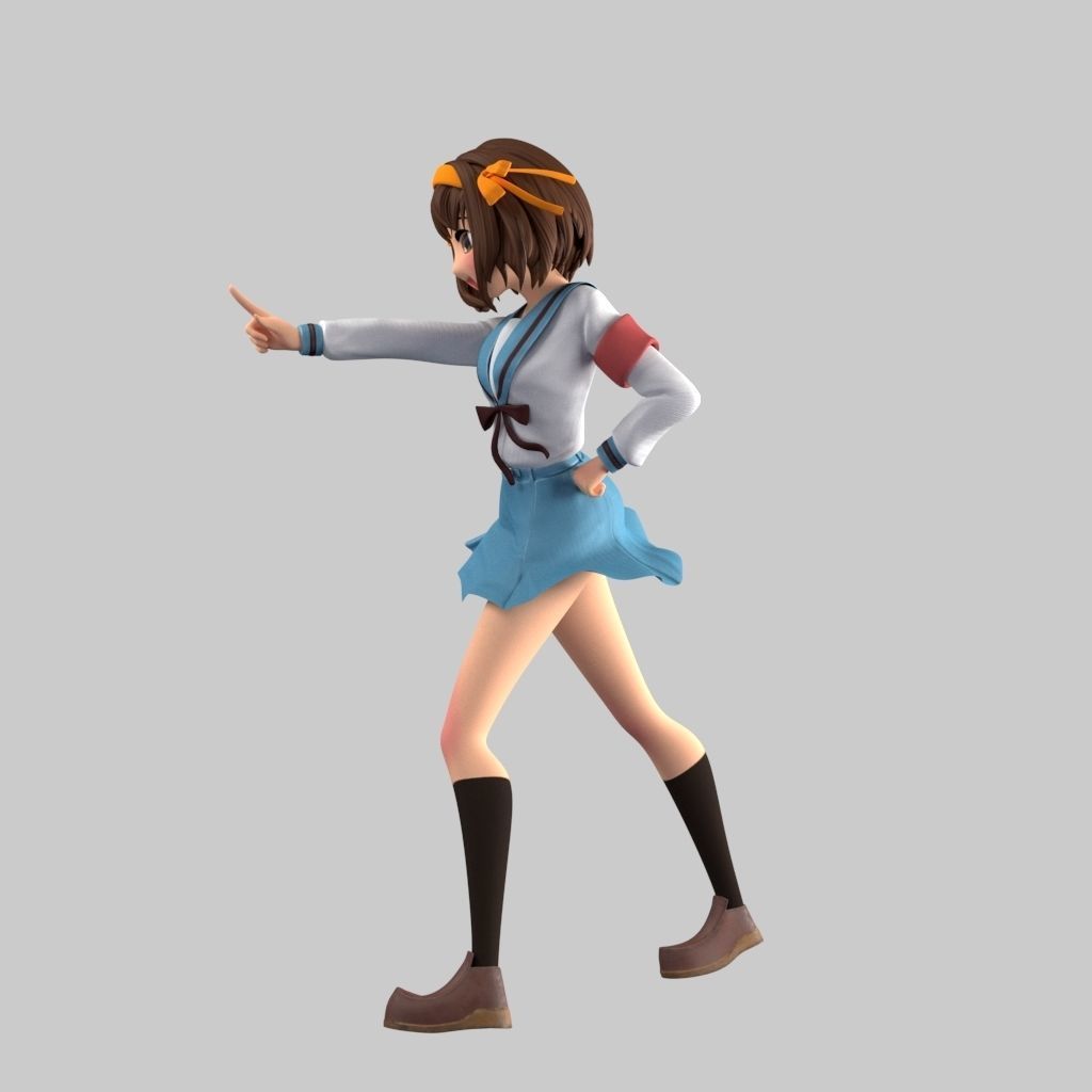 Haruhi anime girl in school uniform 3D model_10