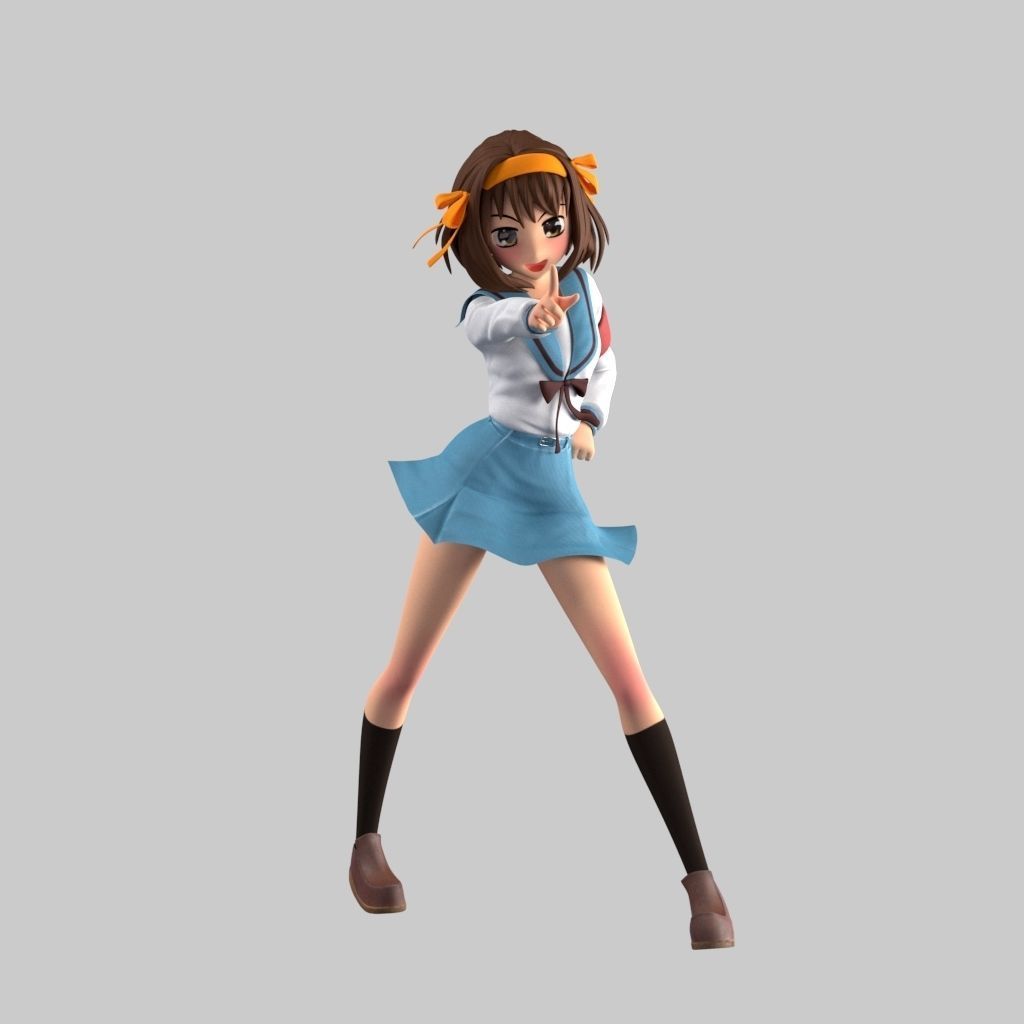 Haruhi anime girl in school uniform 3D model_5