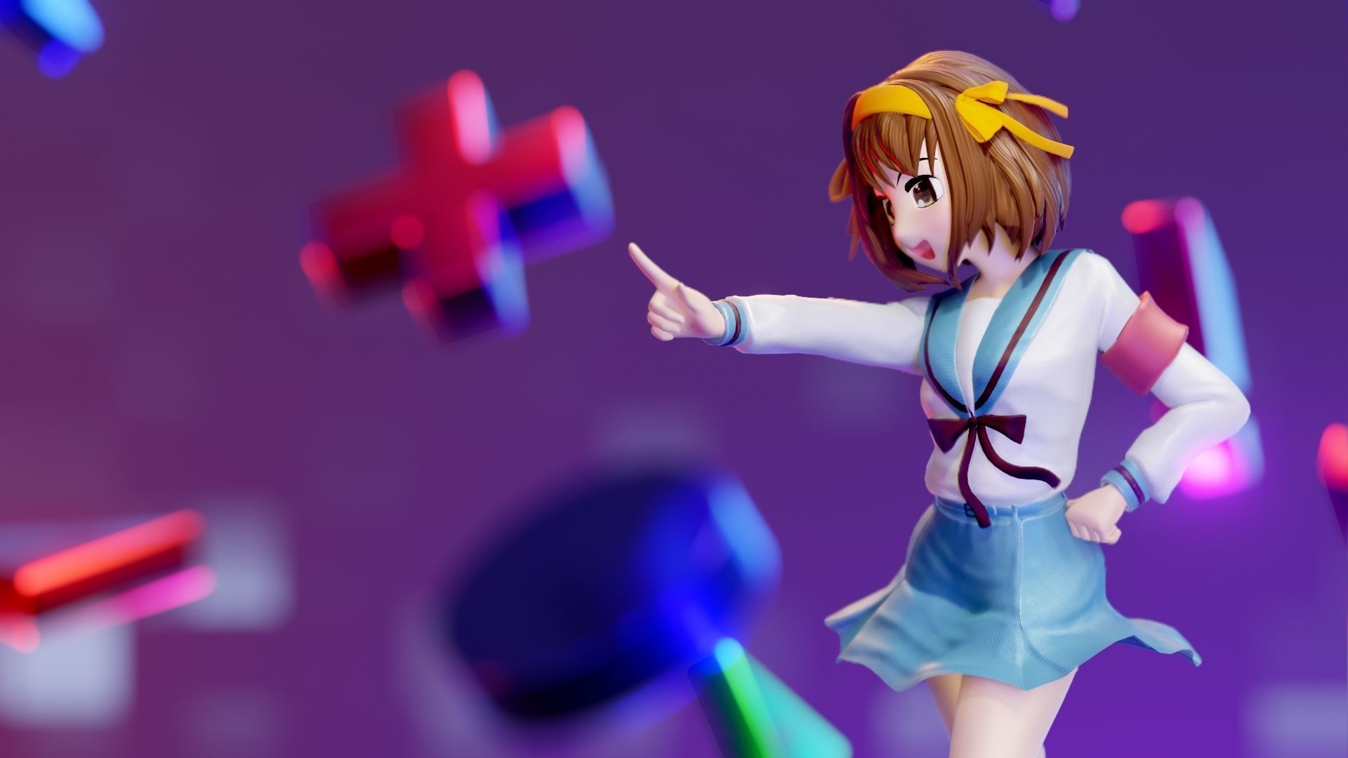 Haruhi anime girl in school uniform 3D model_3