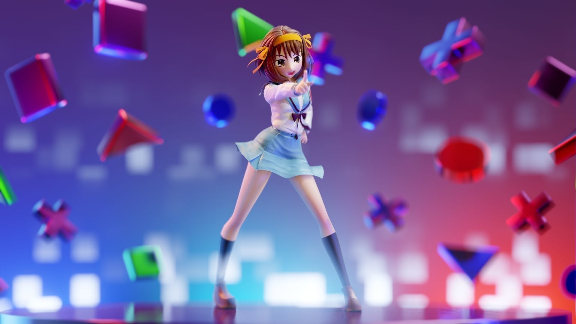 Haruhi anime girl in school uniform 3D model_1