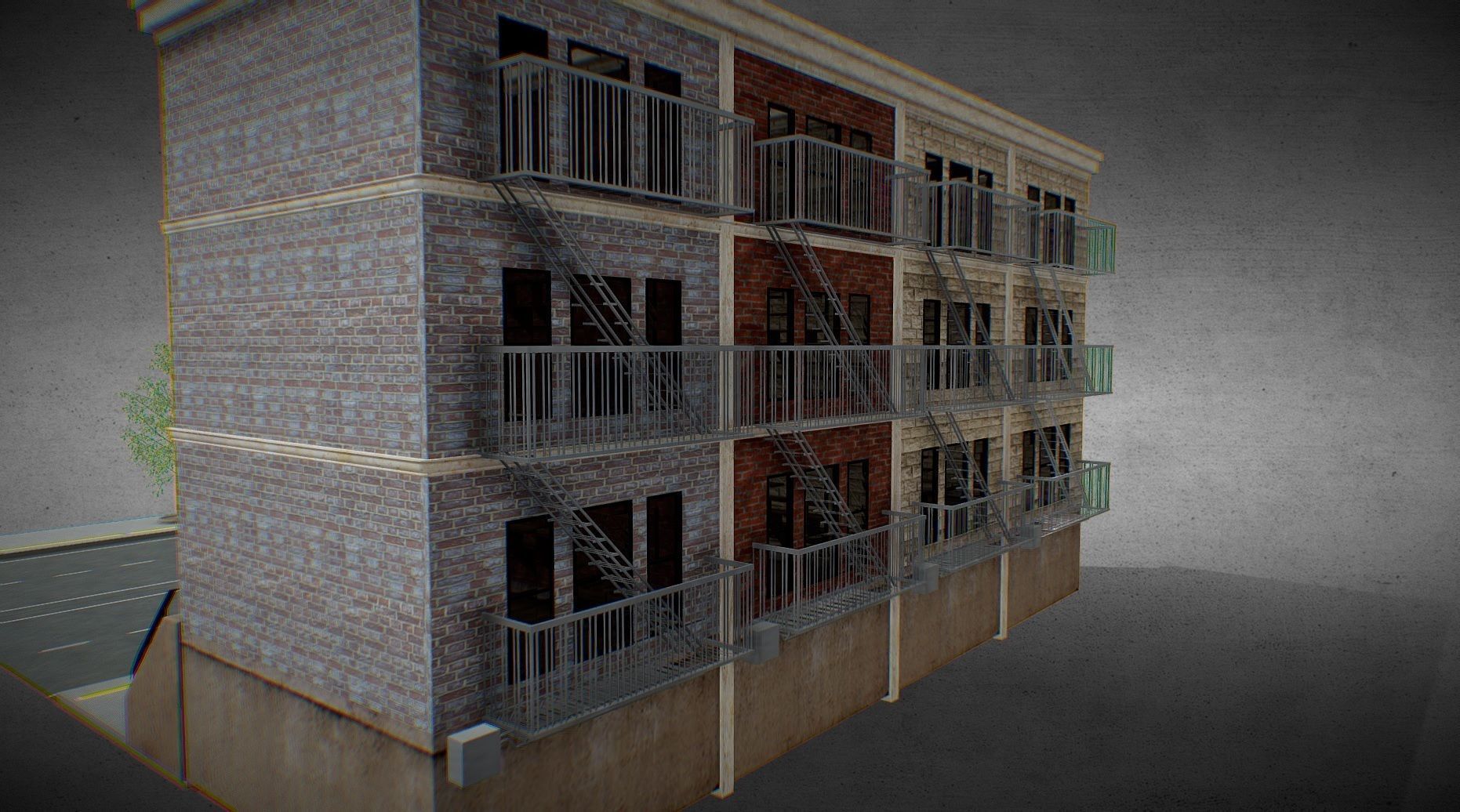 Game Ready New York Enter able Apartment Block  Low-poly 3D model_3