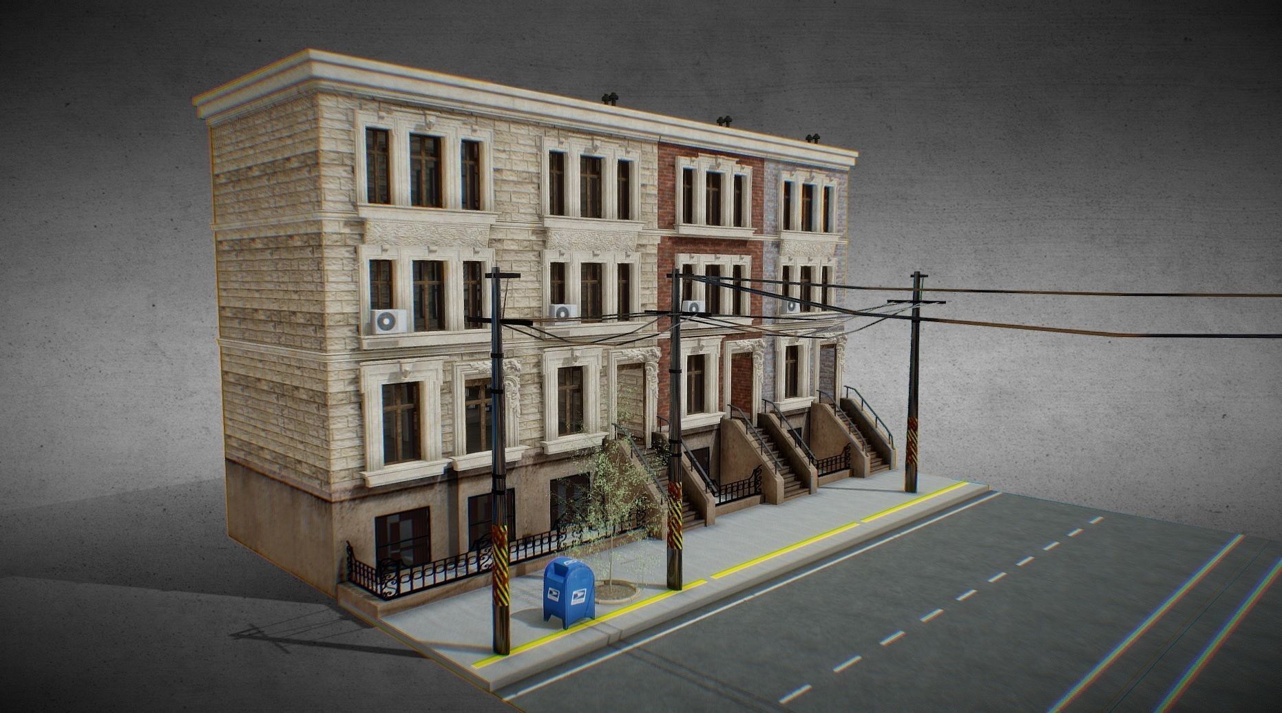 Game Ready New York Enter able Apartment Block  Low-poly 3D model_1