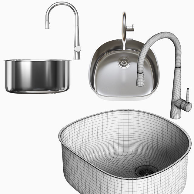 sink-Prestige PRX11021 - faucet-Steel FF3450 - by Franke Low-poly 3D model_2