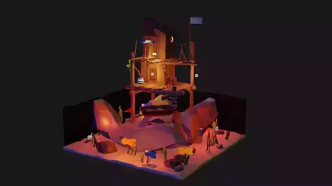 LowPoly SeaShack - Rigged and Animated