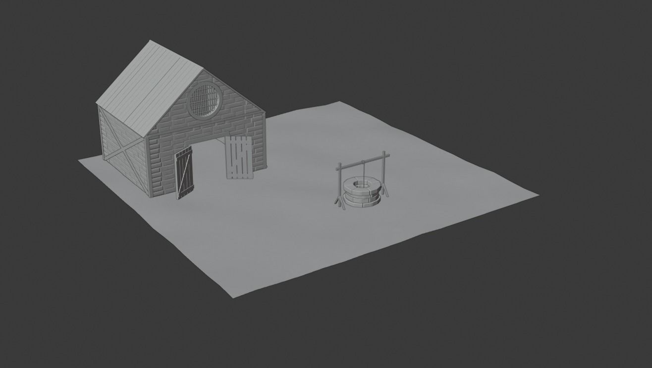 medieval house and well 3D model_2