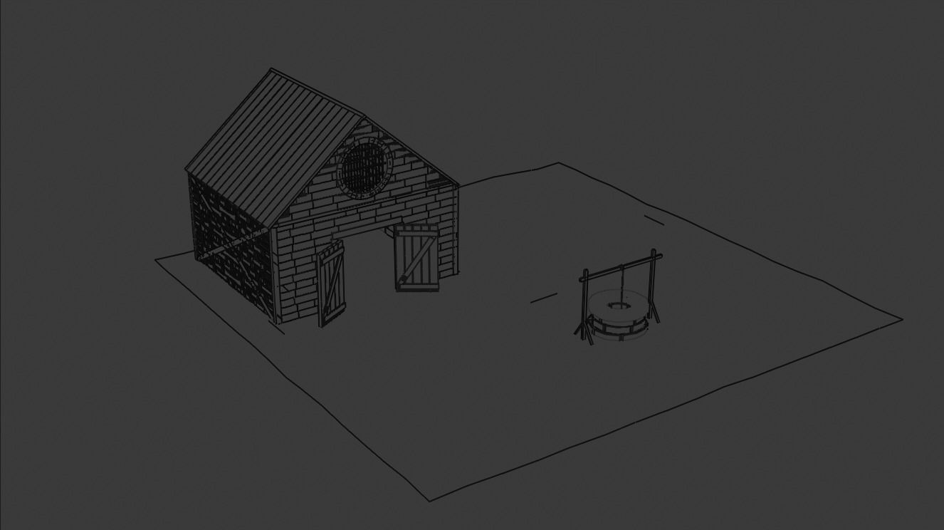 medieval house and well 3D model_1