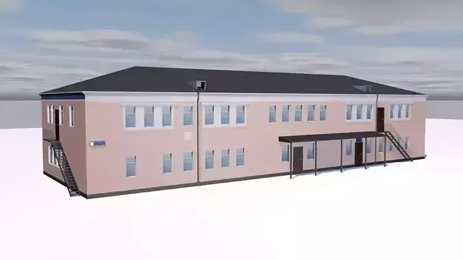 Warehouse two story building with stairs Low-poly 3D model