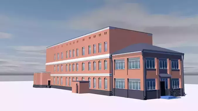 Museum brick building on cloudy day