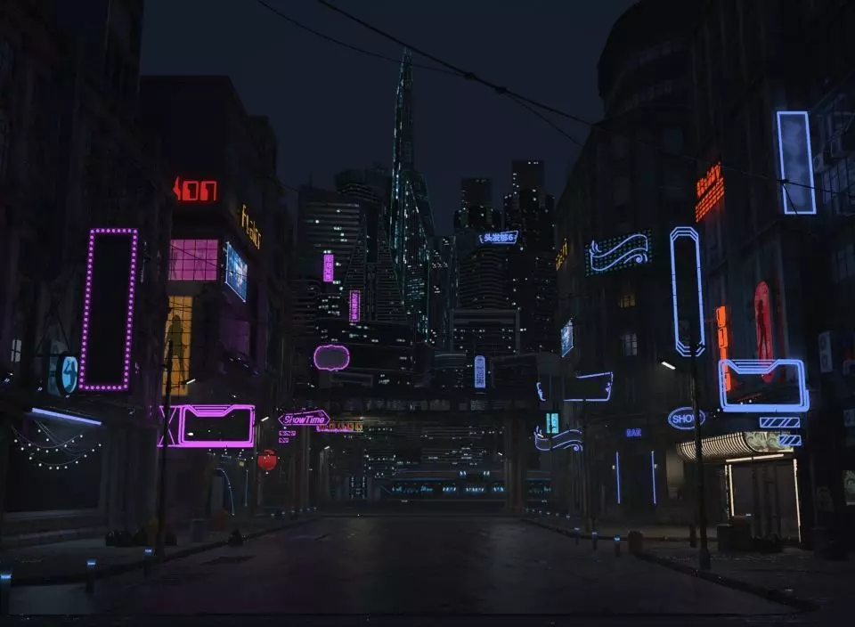 cyber city street 3D model_0