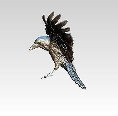 Raven silver crow in flight 3D print model