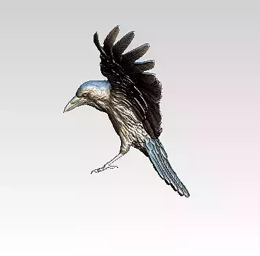 Raven silver crow in flight 3D print model