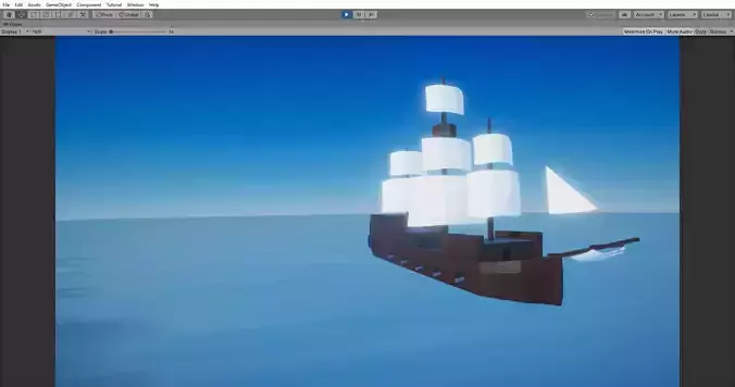 Sailboat pirate ship floating in ocean