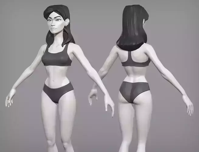 Cartoon female character Pietra base mesh 3D model