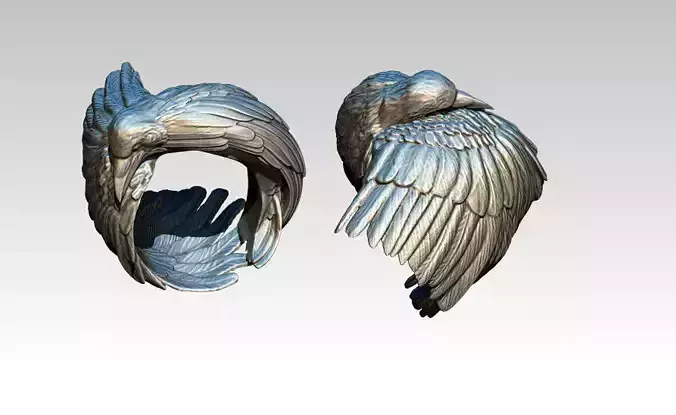 Detailed Bird Raven Crow Jewelry Modern Art Man Woman Ring