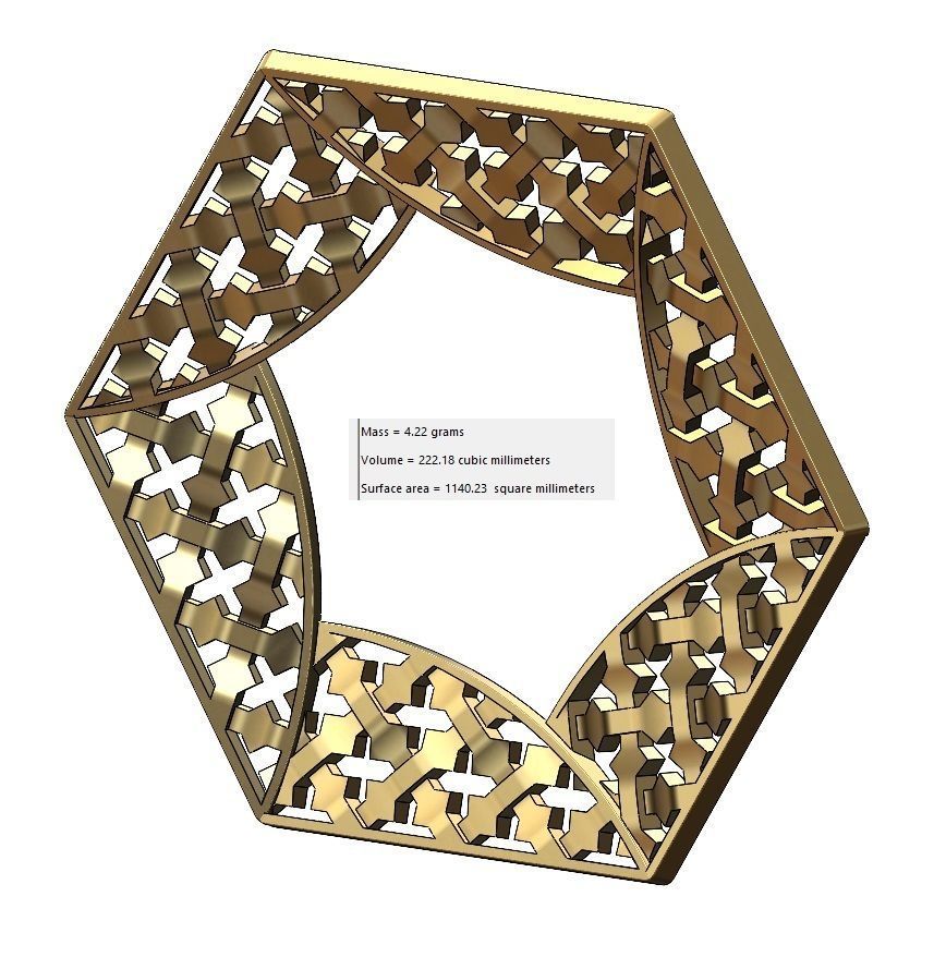 Hexagonal pattern moucharabieh pendant  3D print model_11