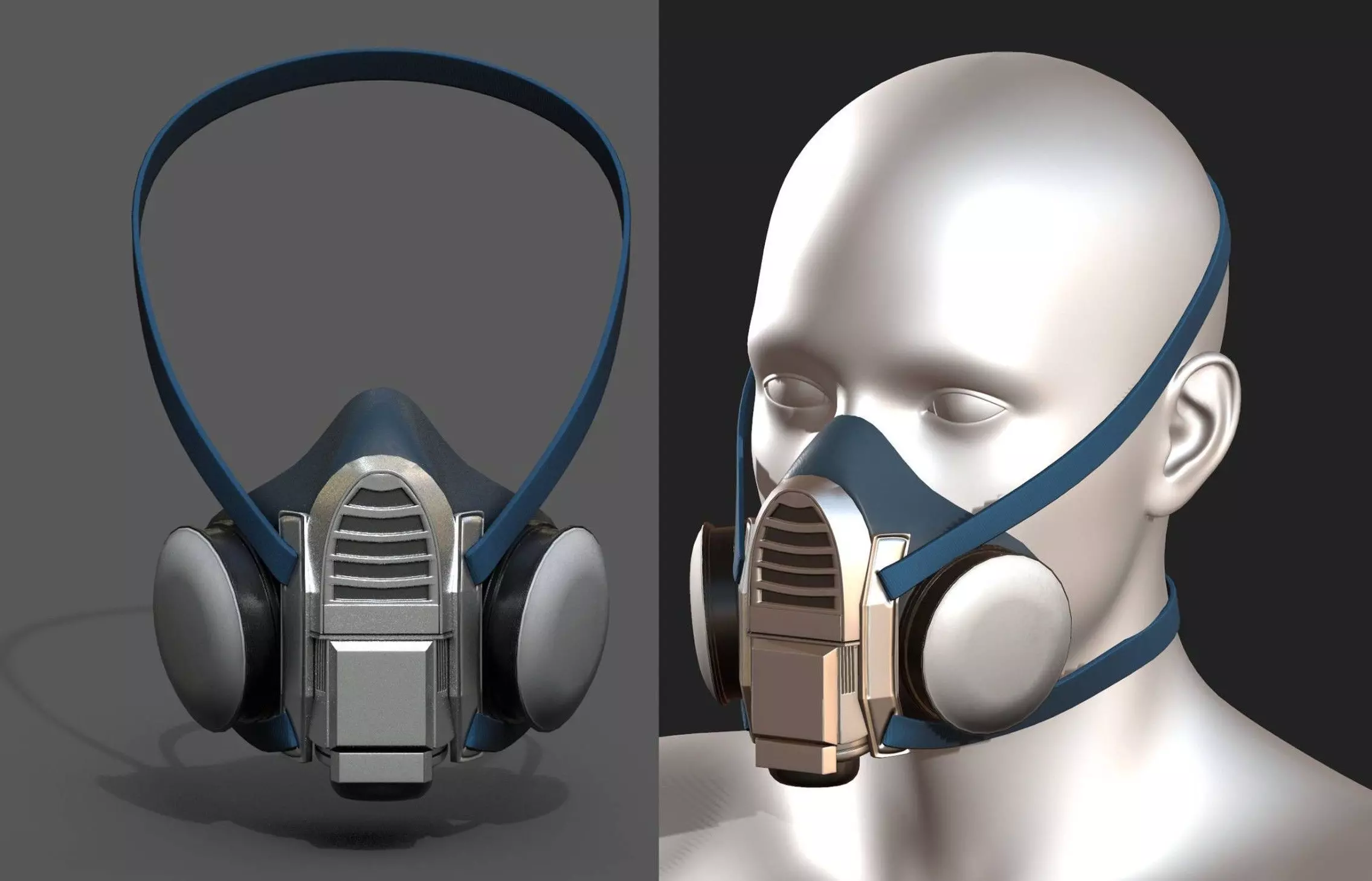 Gas mask respirator military combat  Low-poly 3D model_0