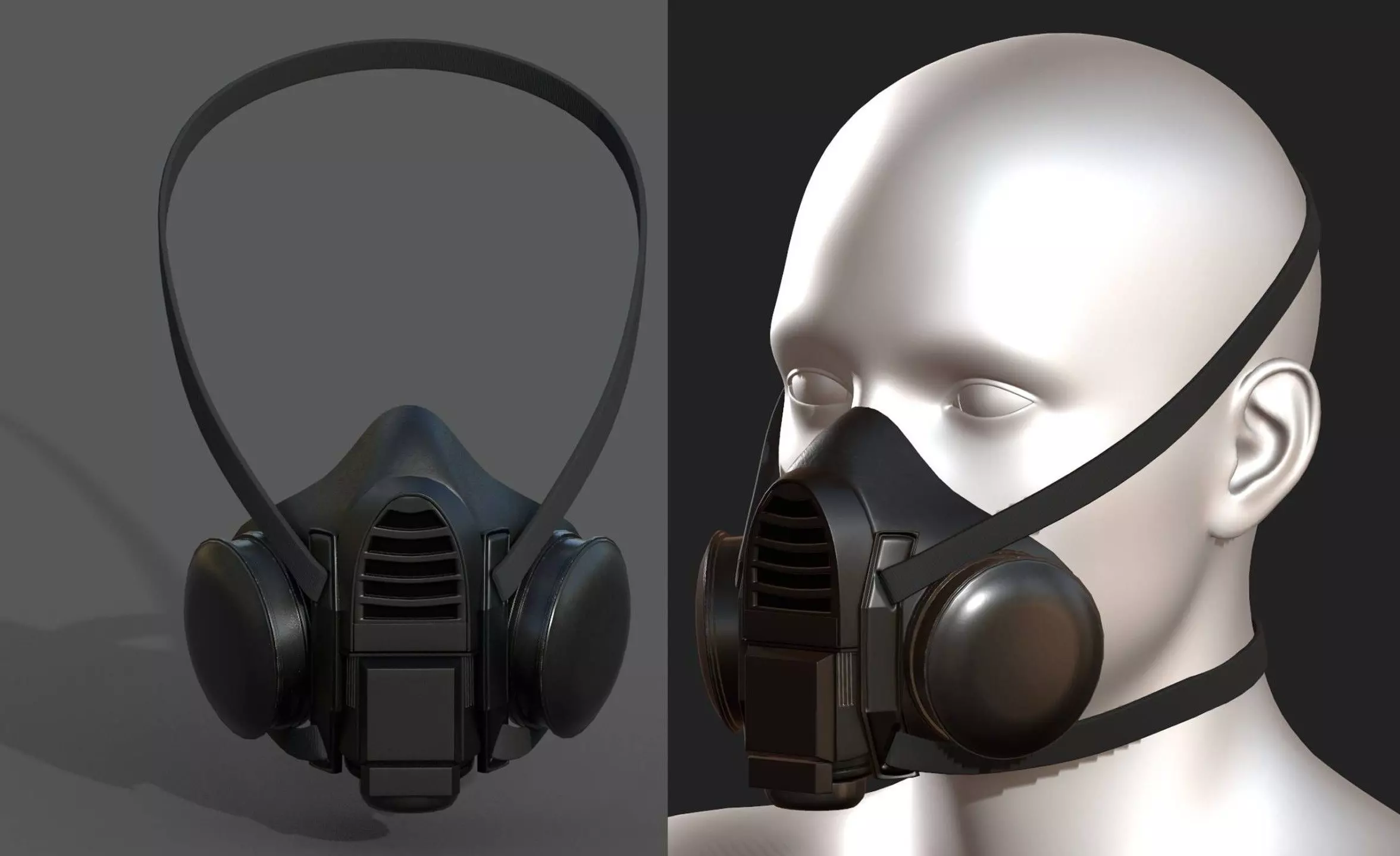 Gas mask respirator Black plastic Low-poly 3D model