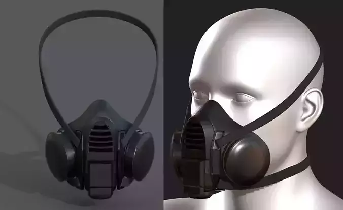 Gas mask respirator Black plastic  Low-poly 3D model