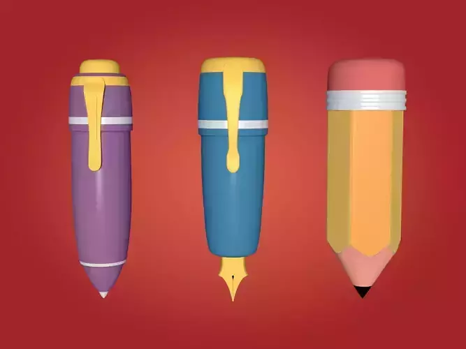 Cartoon Pencil and Pens Low-poly 3D model