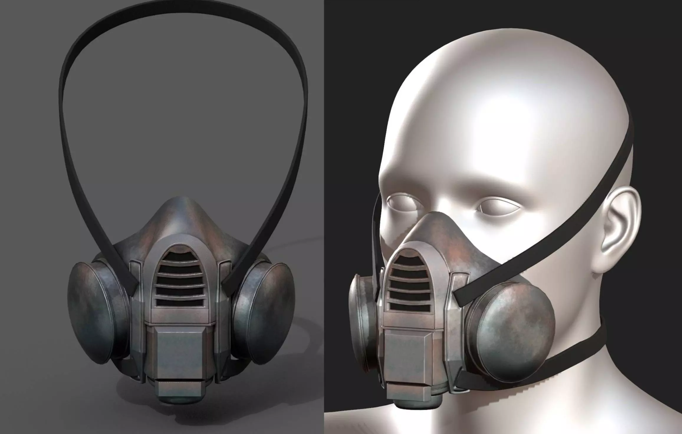 Gas mask respirator scifi futuristic 3d model  Low-poly 3D model_0