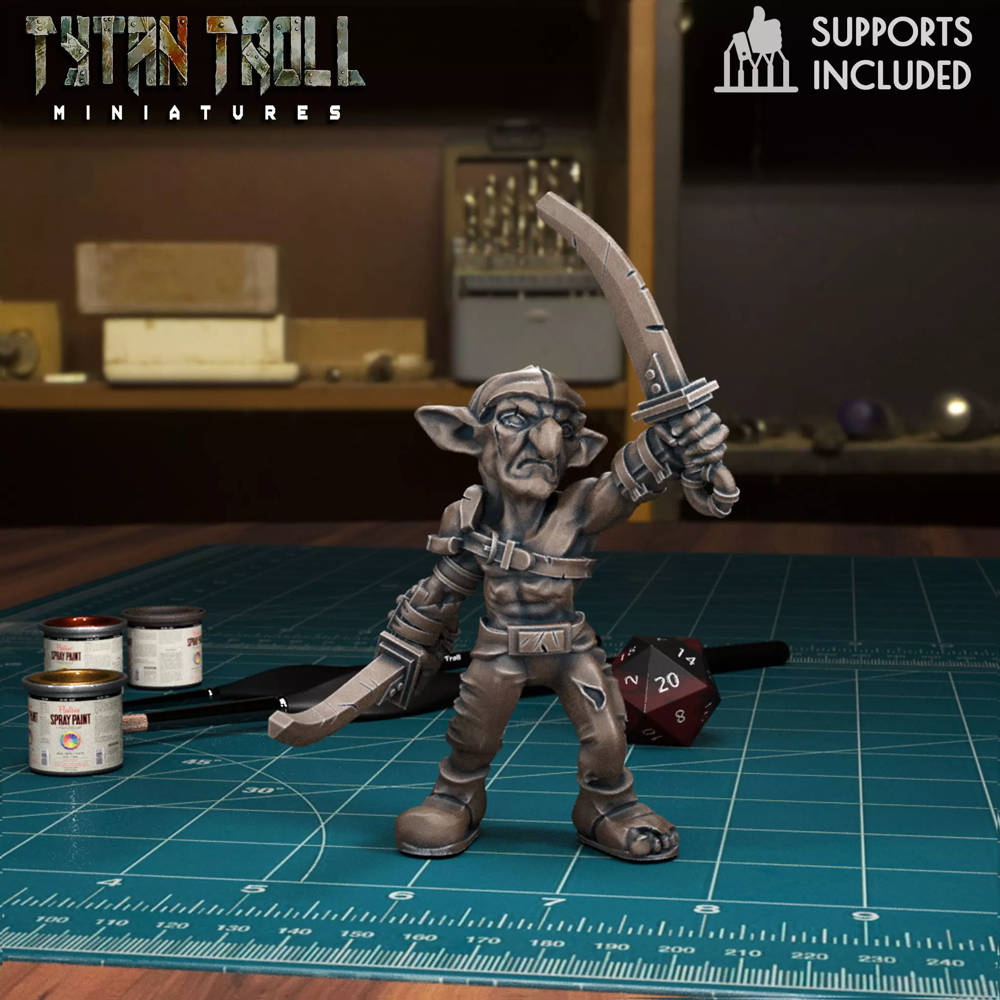 Goblin Raised 2 Swords 1 Raised - PreSupported 3D print model