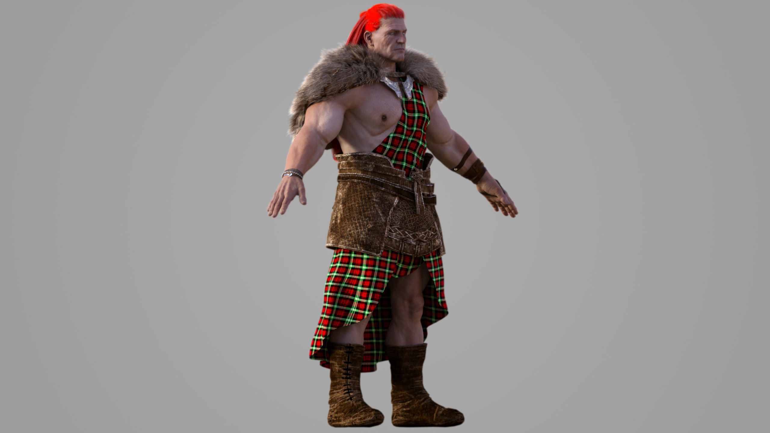 Gallowglass - Scottish Highlander Warrior Male 3D model_4