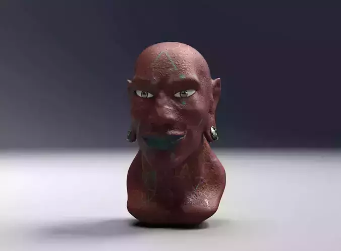 Futuristic Alien Tribe Male Bust  Low-poly 3D model