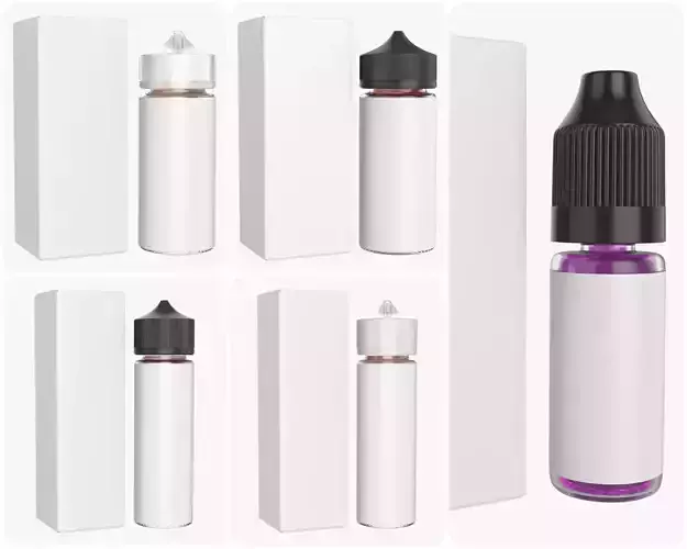 Vape bottles with white paper box 3D Model Collection