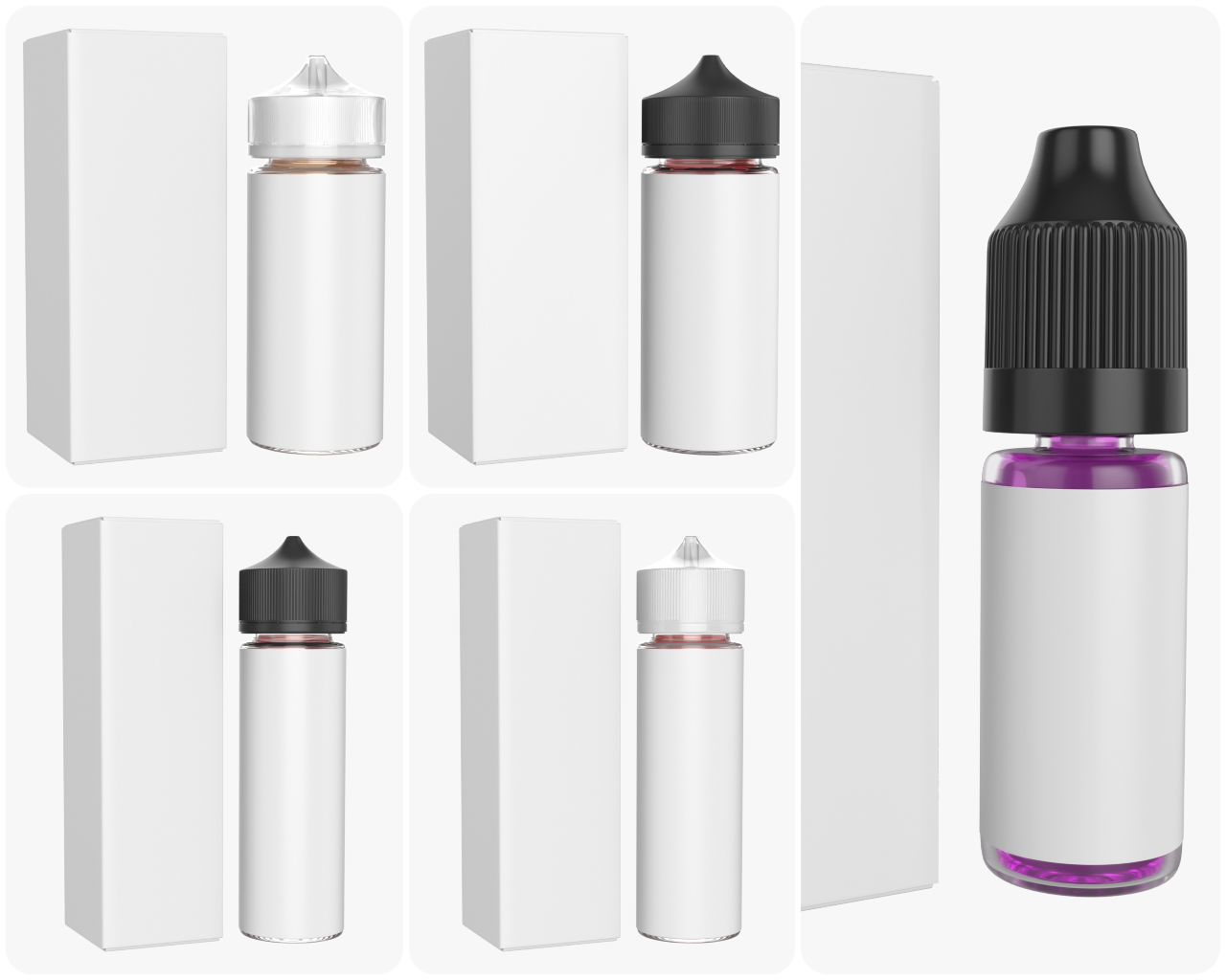 Vape bottles with white paper box
