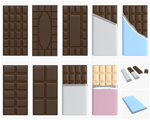 Chocolate bar packaging brown white mock up 3D Model Collection
