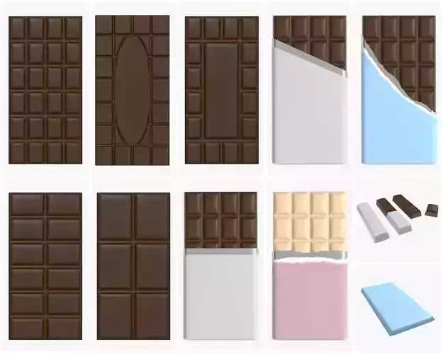 Chocolate bar packaging brown white mock up 3D Model Collection