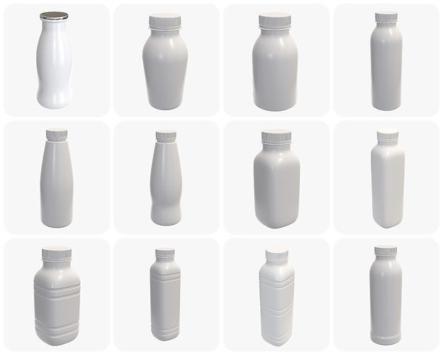 plastic bottles mock up yogurt 3D Model Collection