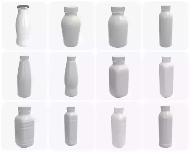 plastic bottles mock up yogurt 3D Model Collection