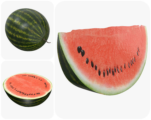 Realistic watermelon whole half sliced 3D Model Collection