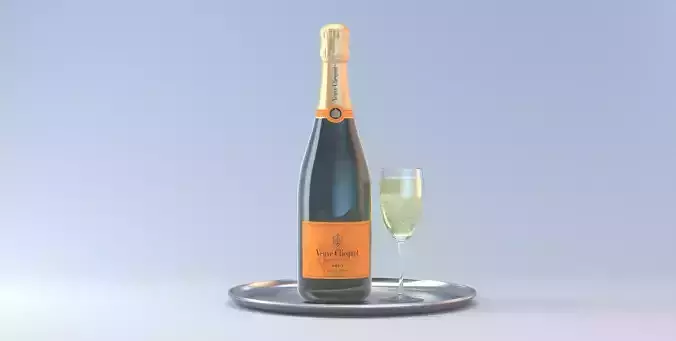  Photorealistic Champagner Bottle with Glass and Tablet