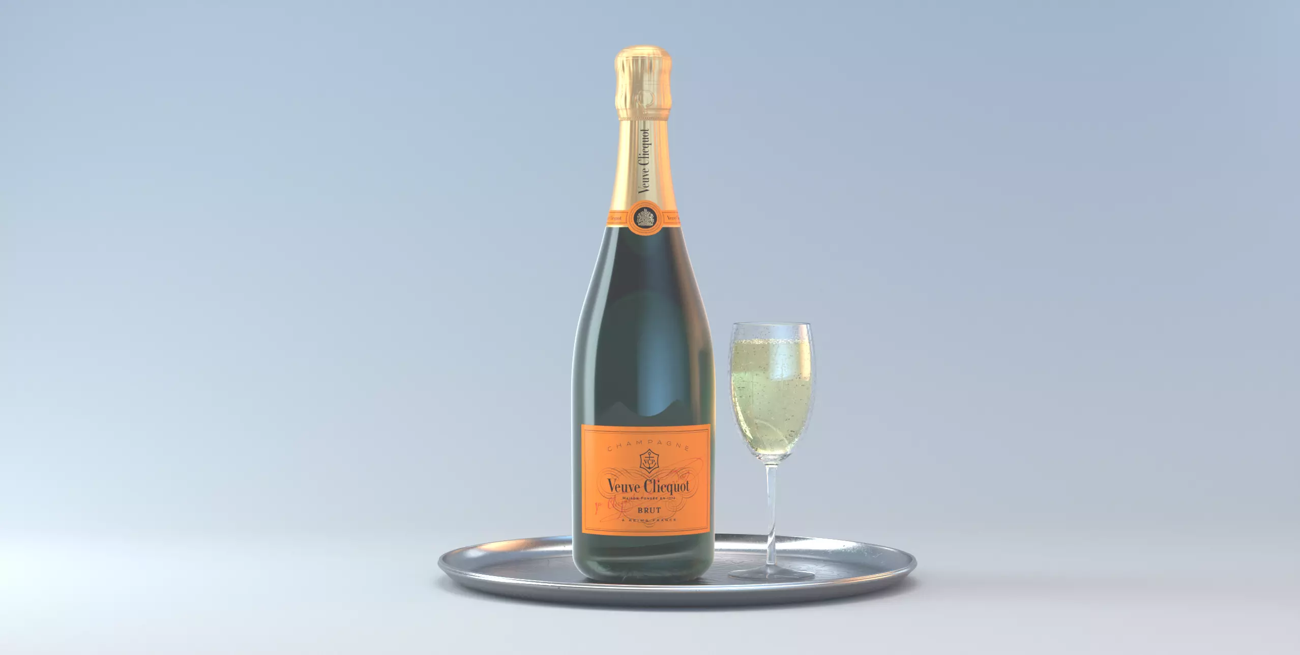  Photorealistic Champagner Bottle with Glass and Tablet 3D model_0