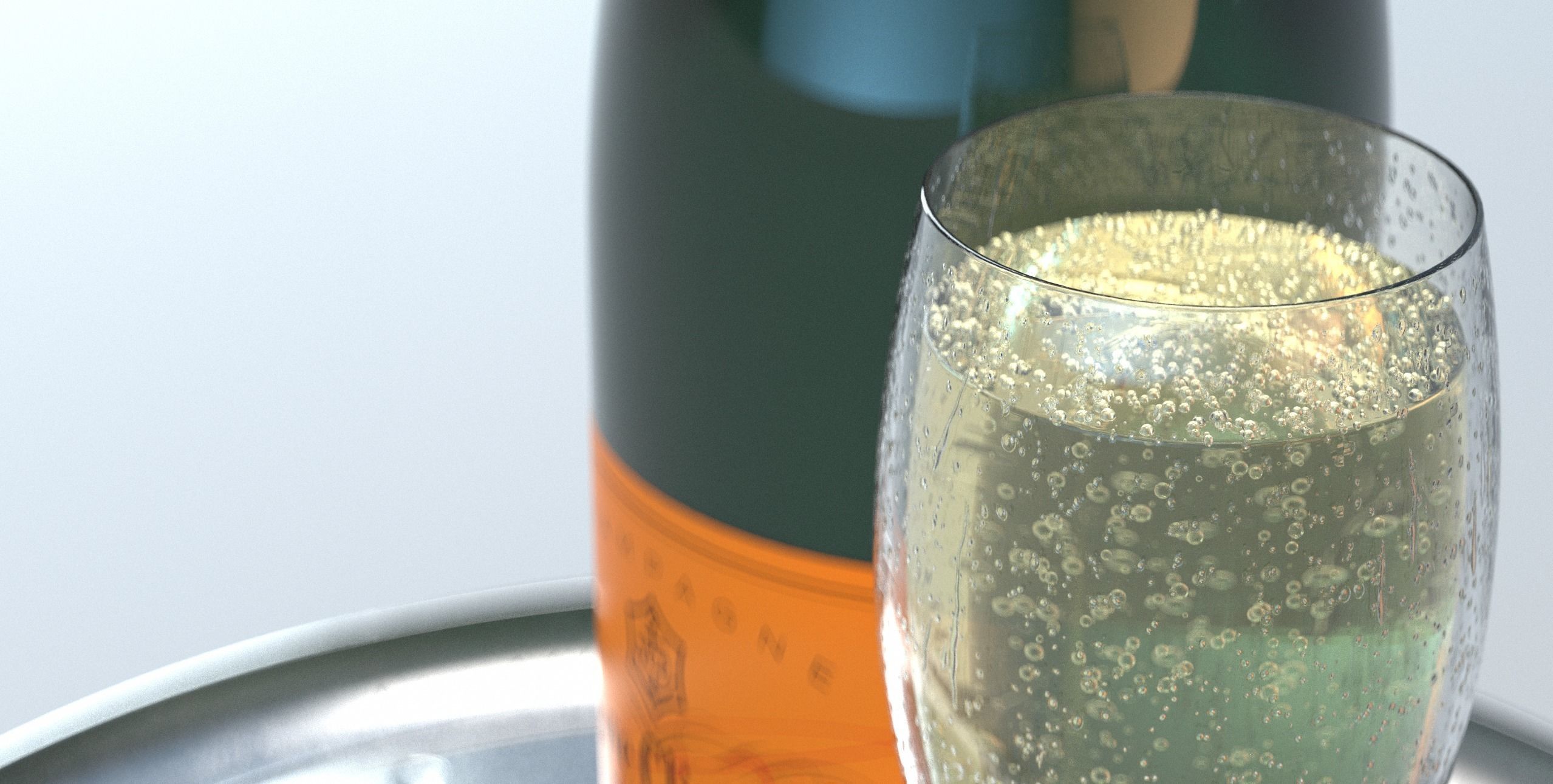  Photorealistic Champagner Bottle with Glass and Tablet 3D model_6
