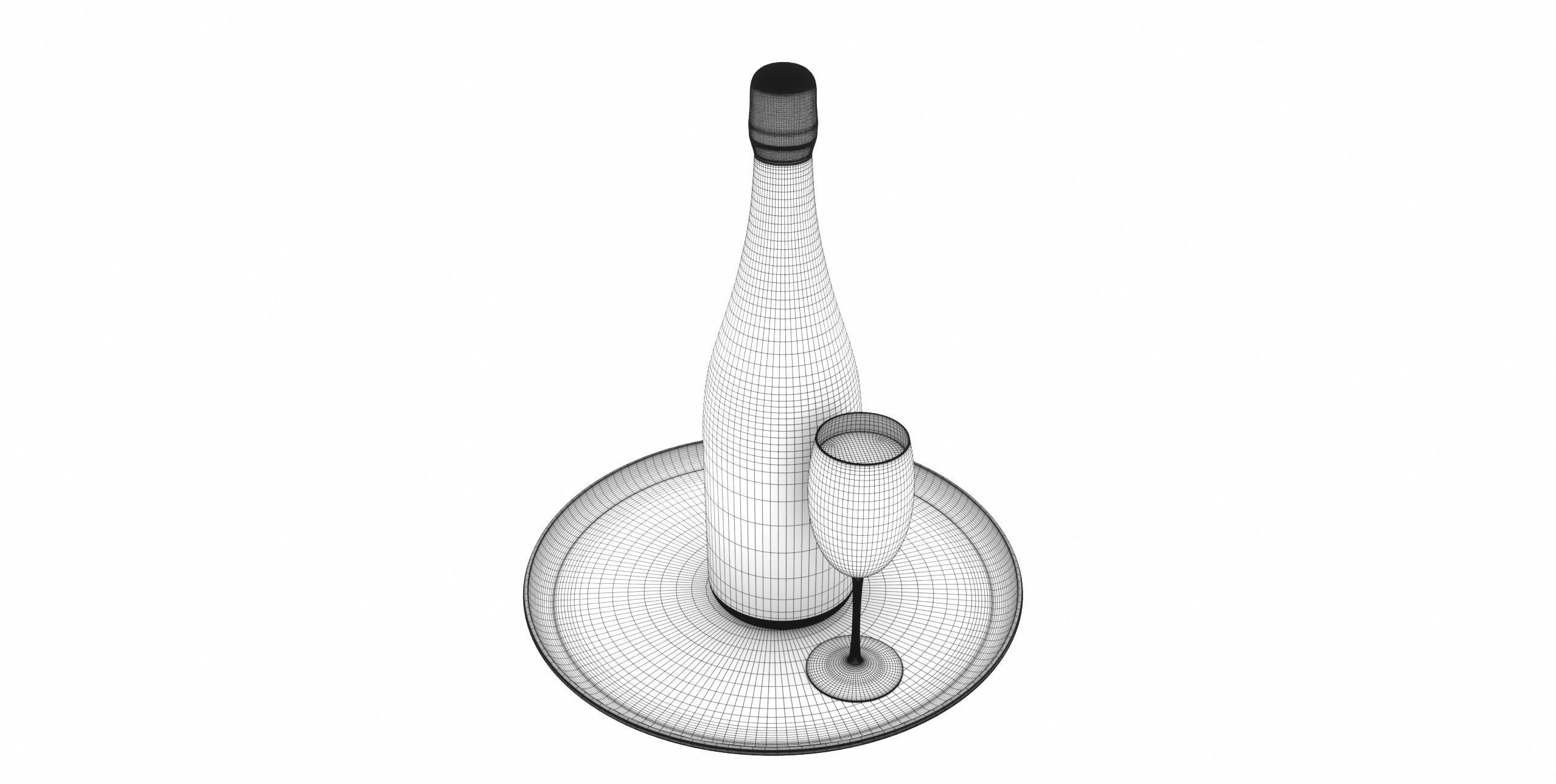  Photorealistic Champagner Bottle with Glass and Tablet 3D model_10